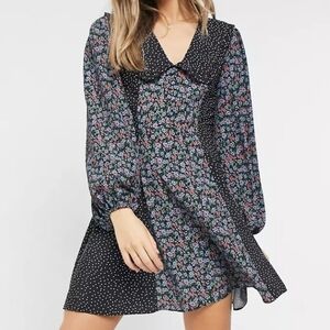 Asos Design Mixed Floral Button Front Skater Mini Dress 10
